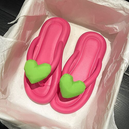 Rainbow Color Flip Flops Women Outwear 2023 Summer New Heart