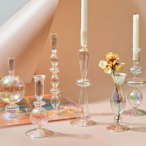 Iridescent Candle Holders Rainbow Nordic Vase Flower Home De