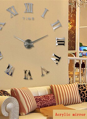 3D Large Roman Numeral Acrylic Mirror Wall Clock Sticker Fas