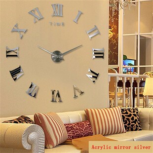 3D Large Roman Numeral Acrylic Mirror Wall Clock Sticker Fas