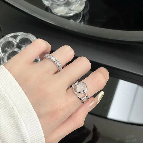 Fashion Heart Ring Cat Eye Crystal Pink Heart Adjustable Wom