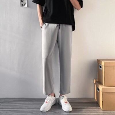 Spring New Black Small Trousers Mens Straight Loose Dose Lo