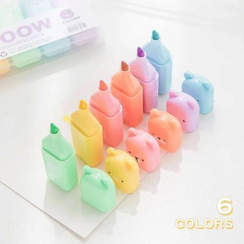 6ps/Set Cute Cartoon  Highlighter Pens Kawaii Pastel Colors