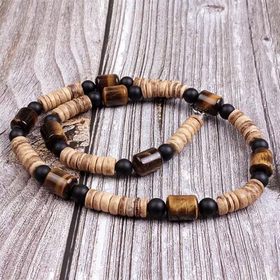 Trendy Simple Black Matte Stone Beads Necklace Men Summer