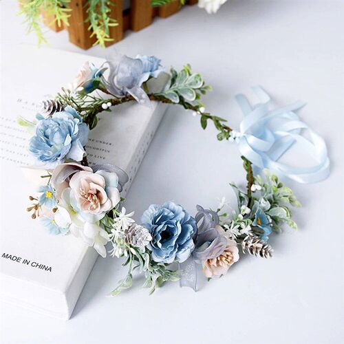 Flower Crown Wreath Bride Garland with Ribbon Communion Wrea