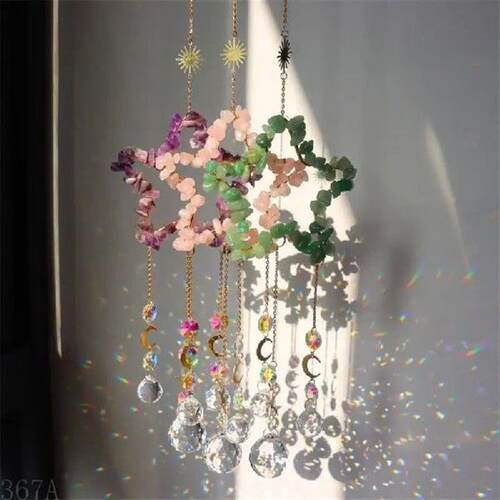 367A Wind Natural Crystal Stone Slices Windchimes for