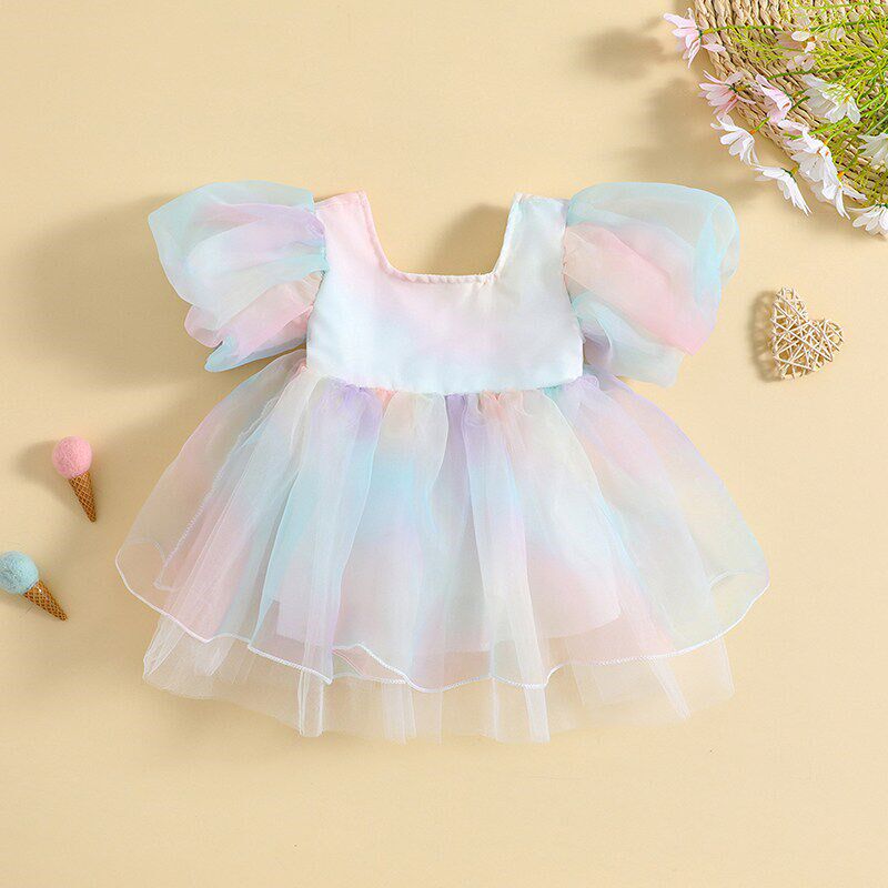 Citgeett Summer Kids Girls Short Sleeve Dress Casual Rainbow图片