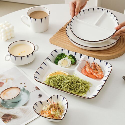 Japanese style creative three grid plate, household ceramic