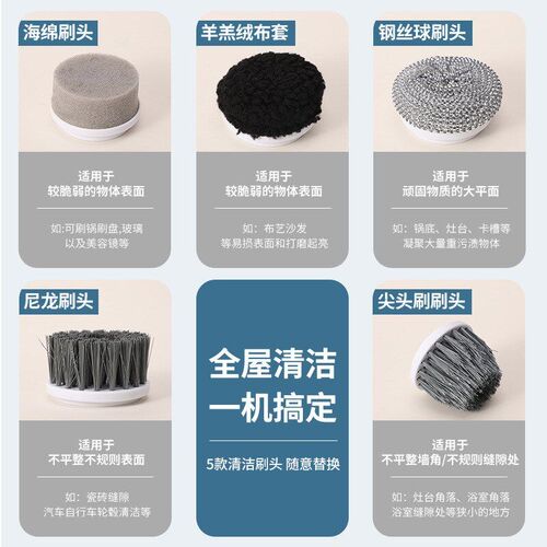 Wireless Grey Electric Cleaning Brush Kitchen Household Mult