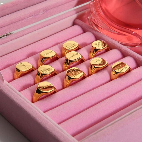New Engraved Letter Inspirational Words Square Ring for Wome