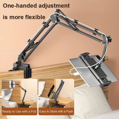 Adjustable Bed Tablet Holder Rotatable Long Arm Metal Deskto