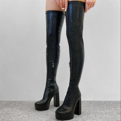 Long Women Boots 2023 Winter Platform Black High Heels Punk