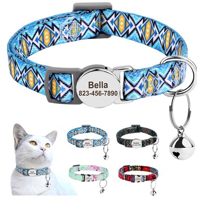 Nylon Personalized Cat Collar Custom Puppy Cat Collars Anti-