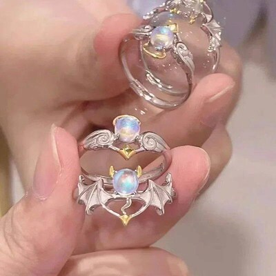 Romantic Angel and Demon Wings Couple Rings YK Adjustable