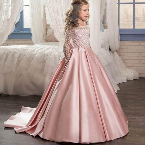 ~Ins Strapless long sleeved dress big bow small tail Princes