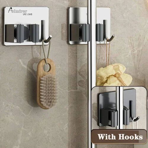 Wall Mounted Mop Organizer Clips Self-Adhesive Bathroom Mop
