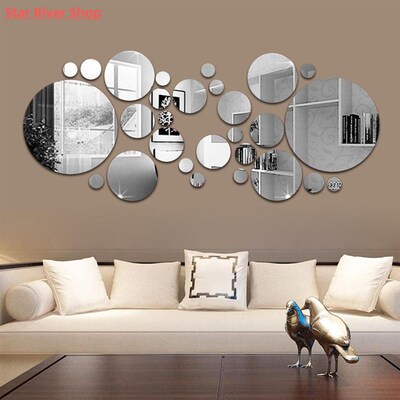 30Pcs 3D Mirror Round Removable Self Adhesive Wall Sticker W