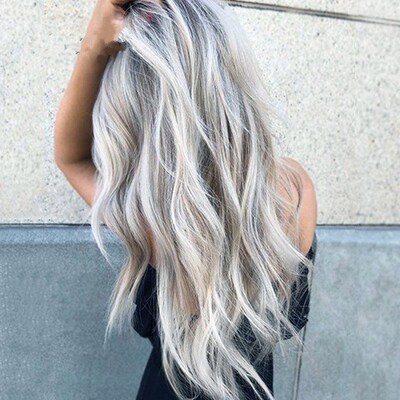 Black And Gray Highlighted Middle-part Curly Hair Wig Gradie
