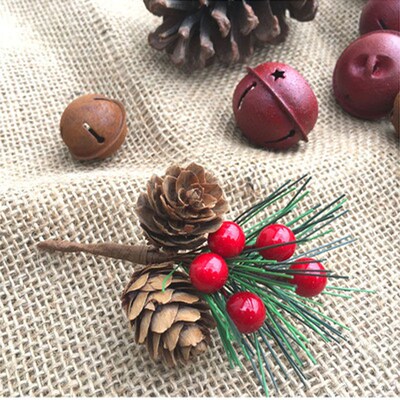 Artificial Flower Red Christmas Berry And Pine Cone With Hol