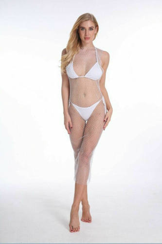 Hot Summer Women Ladies Bikini Crystal Cover-Ups Fishnet Mes