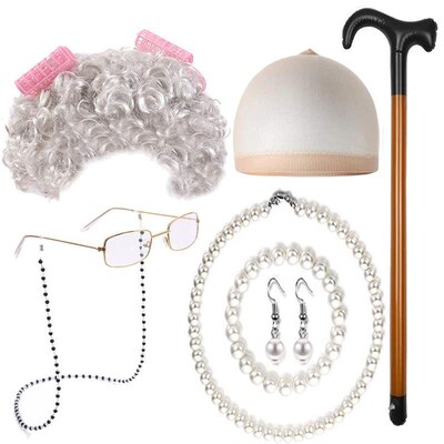 Halloween Grandma Wig Grandma Short Curly Hair Grandpa Infl