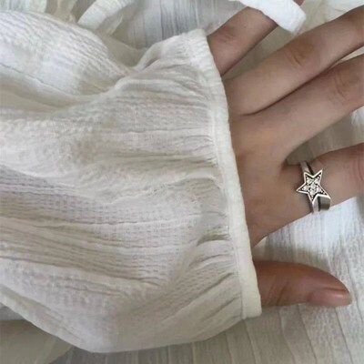 New Shiny Pentagram Star Couple Ring For Men Women Adjustabl
