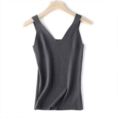 Bai Dao SHEN Solid Color JI Jane Two-Collar Knitted Vest Bas