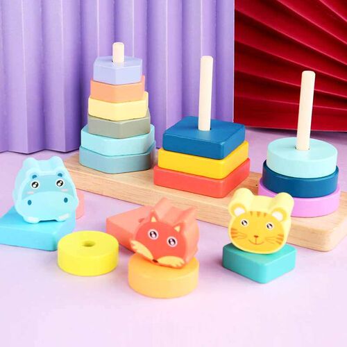 Anmal Shape 3 Set Column Chldrens Wooden Splced Buldng Bloc
