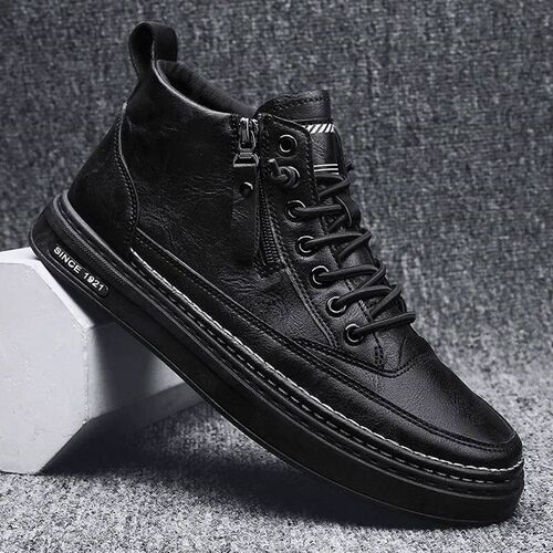 Leather Boots Men Spring High Casual Shoes for Men rend Zipp