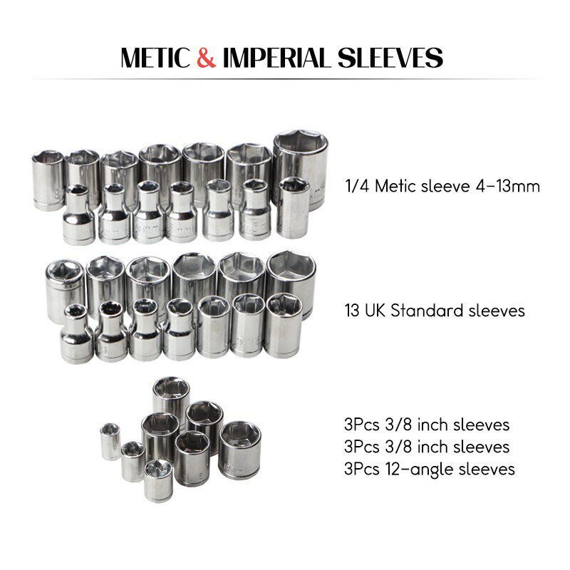 Socket Wrench Set 40Pcs 3/8 1/4 Adjustable Rat