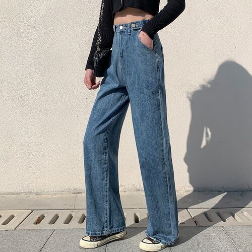 Woman Jeans High Waist Clothes Wide Leg Denim Clothing Blue