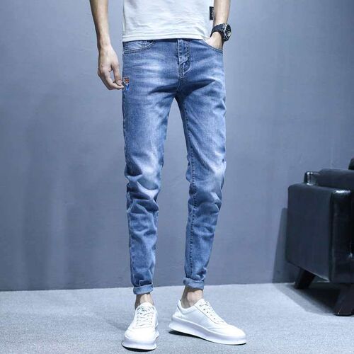 Cropped Jeans Pants Simple All-match Stetch Slim-fit Slim-fi