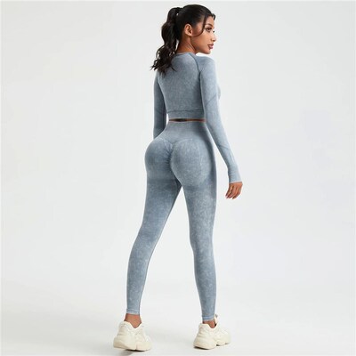 SALSPOR 1/2Pcs Yoga Set Women Seamless Fitness Long Sleeve T