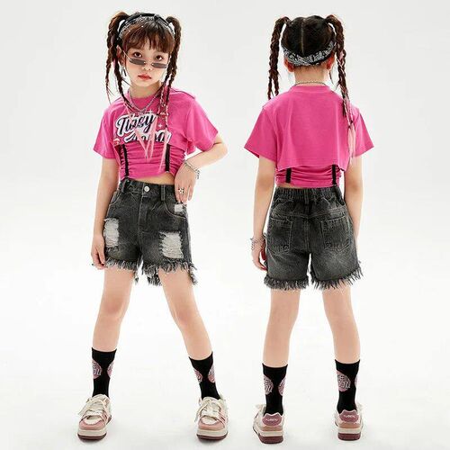 Girls Jazz Dancing Outfits Teenager Clothing Crop Top Ripped