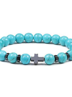 Prayer Men Natural Stone Wood Beads Rosary Hematite Cross Br