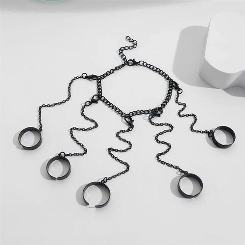 Punk Style Black Color Chain Wrist Rings for Women Men Charm