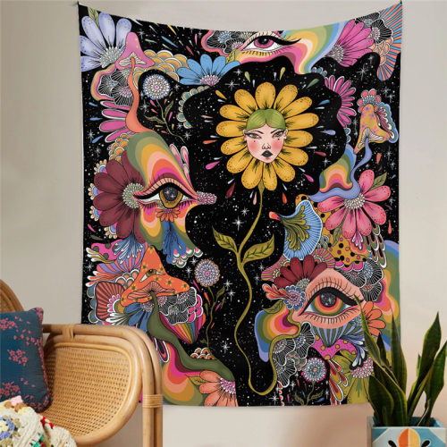 Ins Psychedelic Flower Tapestry Home Bedside Decoration Clot