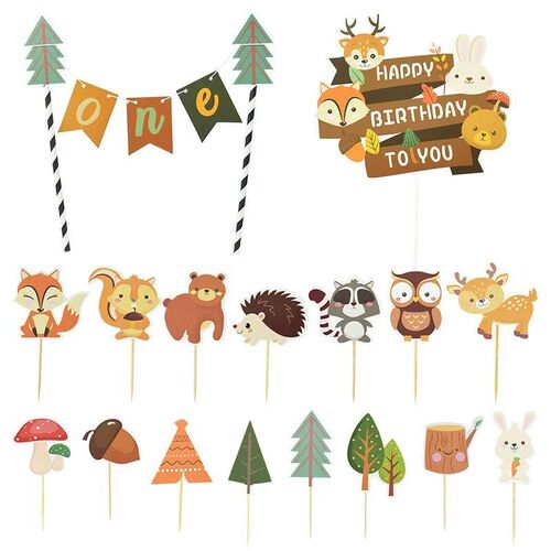 1set Forest Party Animal Cupcake Topper Cartoon Animals Them