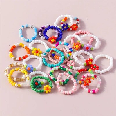 Korean Colorful Small Flower Ring Sets Bohemia Handmade Mult