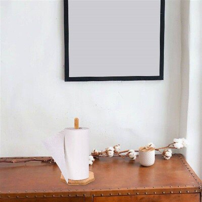 Paper Towel Holder Upright Tissue Stand Bamboo Wood Kitchen