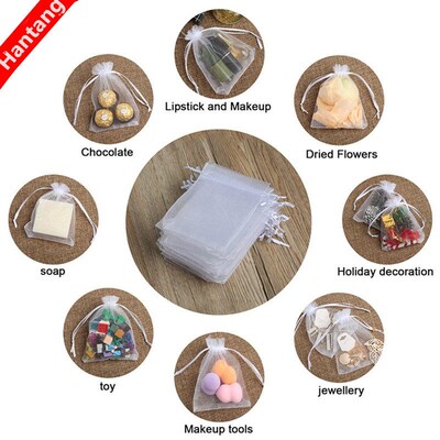 100Pcs Tulle Bag Drawstrings Pouches 7x9/9x12/10x15cm Jewelr