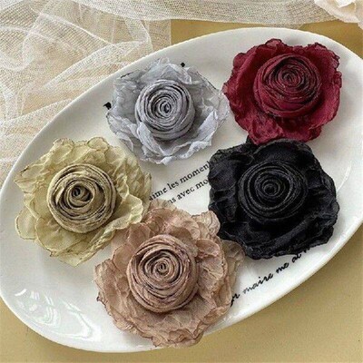 6 Pcs Handmade 3D Flower Patches Wrinkle Semi-finished
