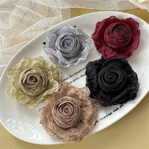 6 Pcs Handmade 3D Flower Patches Wrinkle Semi-finished