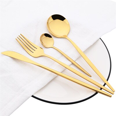 24pcs Gold Dinnerware Set Stainless Steel Cutlery Set Mirror