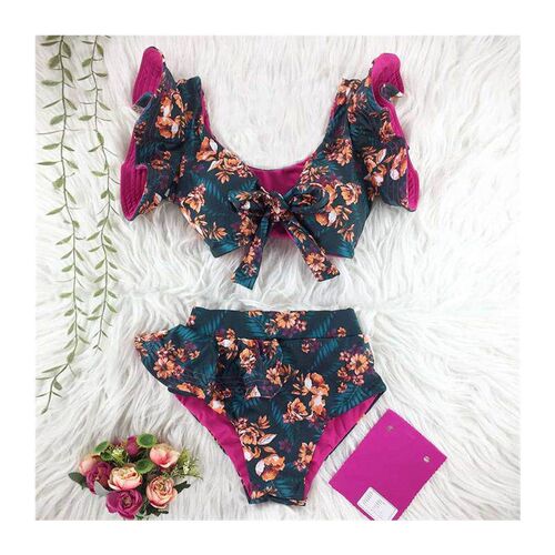 Two-Pieces Women Floral 2021 Push-Up Padded Bra Ruffles Band