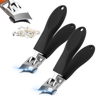 Black Slanted Nail Clippers Stainless Steel Wide Jaw Opening