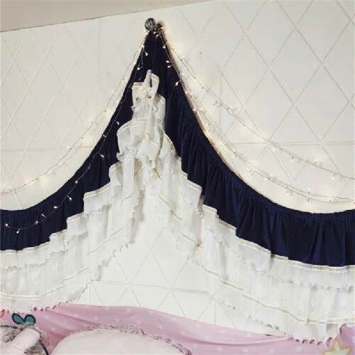 Room Decor Bed Valance Pearl Lace Romantic Solid Color