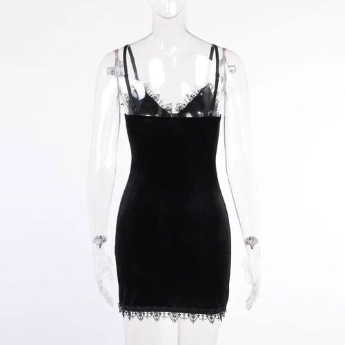 Dark Cro Black Dre Vintage  Spaghetti Strap High Wait Slit D