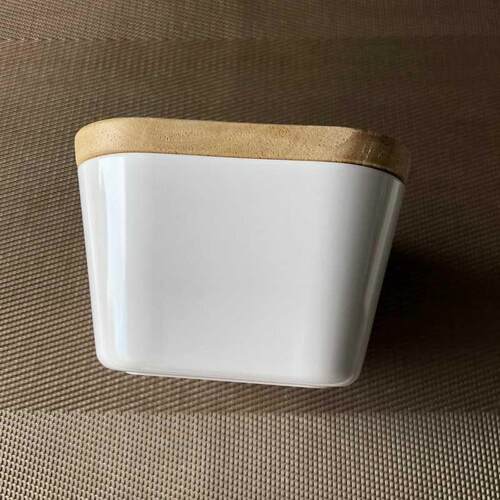Portable Butter Box Dish With Wood Lid Holder Storage