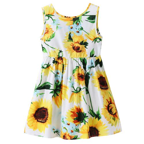 1-7 Years Baby Girls Sleeveless Flower Print Dresses Clothes